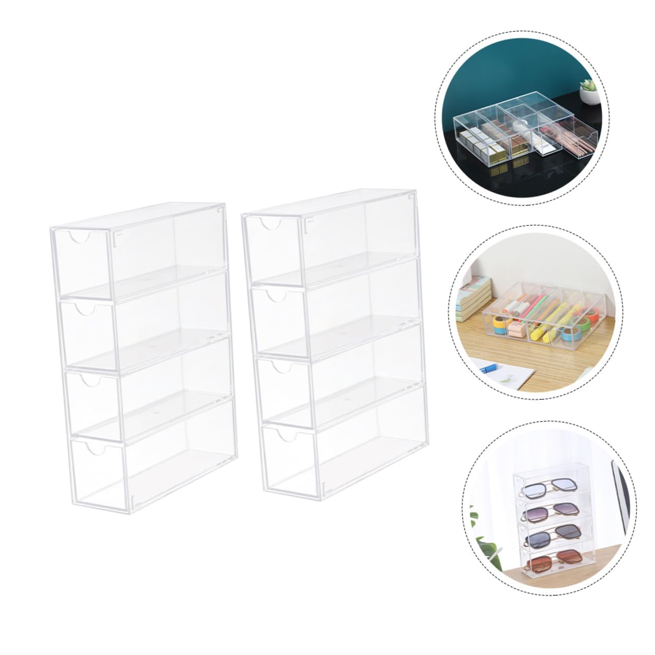 Caja Organizadora sin Rebabas 2 Piezas para Gafas de Sol de Plástico Resistente Diseño Apilable Adecuado para Uso Personal en Casa