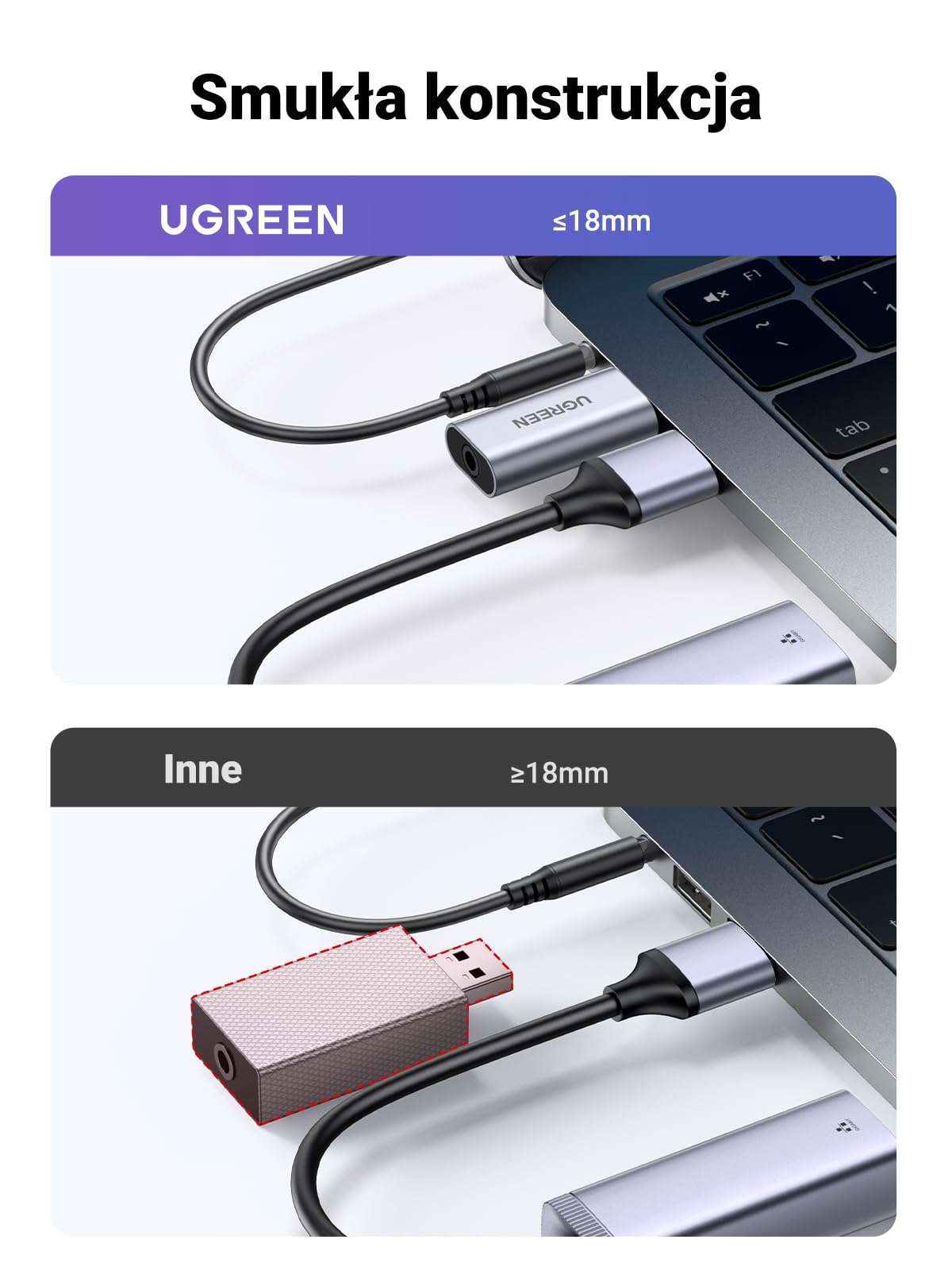 UGREEN Zewnętrzna Karta Dźwiękowa USB 2 w 1 USB do 3,5 mm Adapter Audio Jack Karta Dźwiękowa Aluminiowa Stereo Audio dla Windows, Mac, Linux