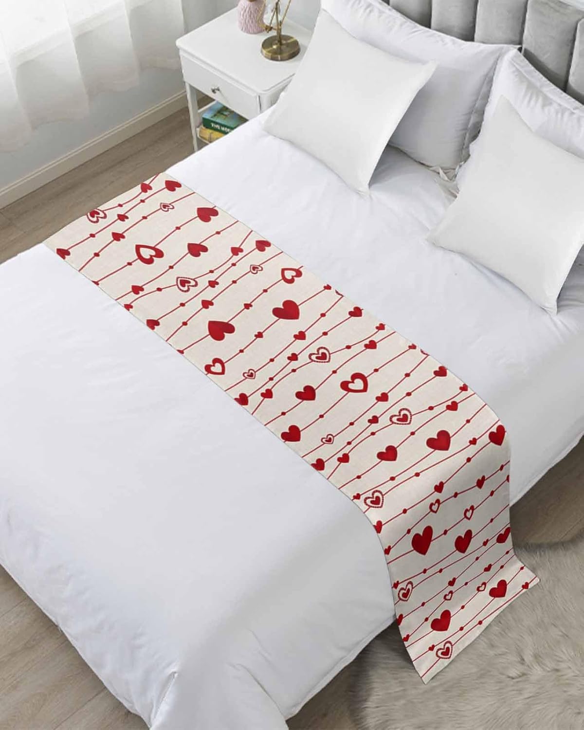 Greek Art Inspired Geometry Bed Runners for Bedroom Hotel,Decorative Bedding Scarf Abstract Monochrome Black White Bed End Blanket Bedding Runner Scarves for King Size Bed,102x20in