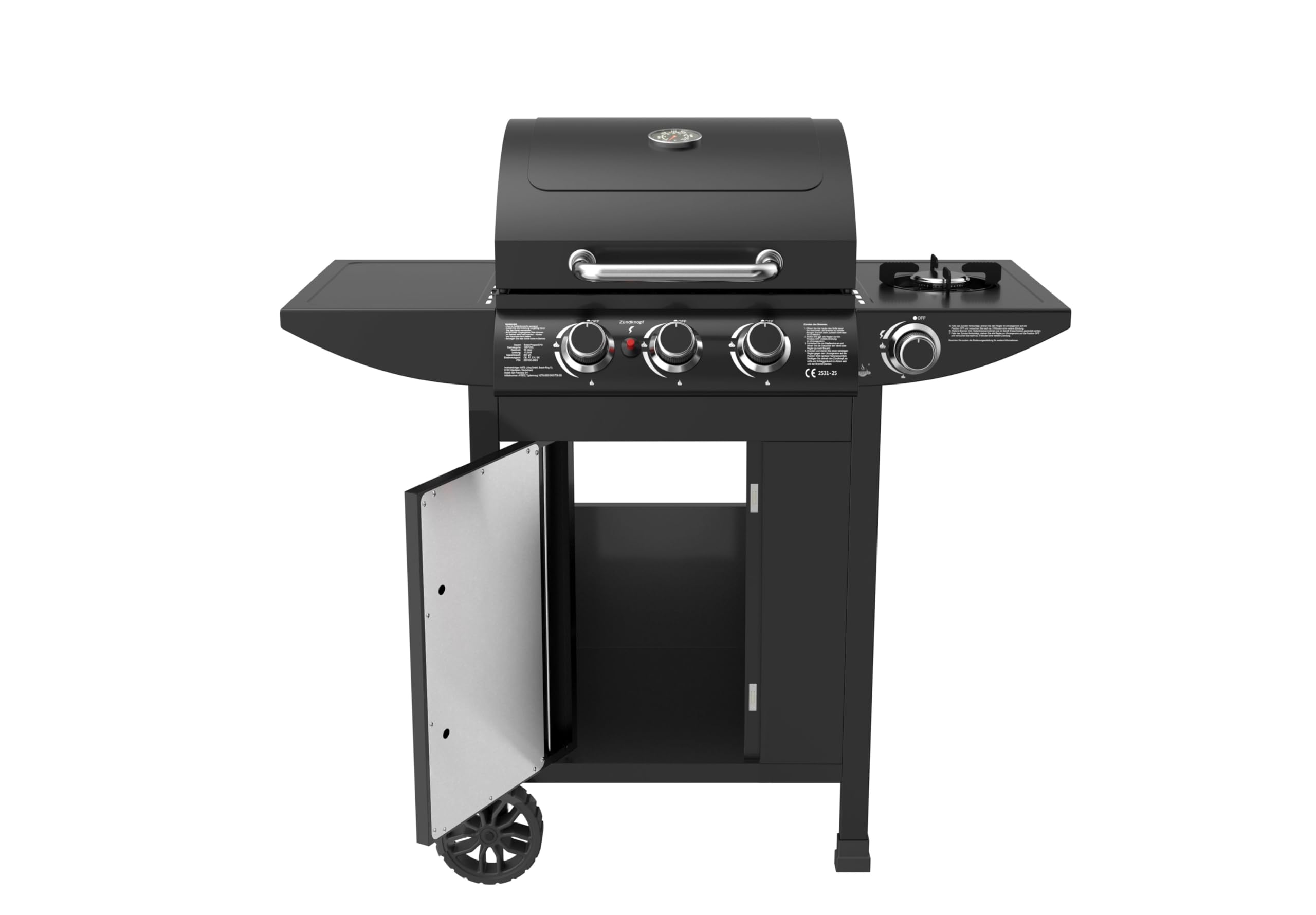 El Fuego® „San Francisco“ Gasgrill | 3+1 Brenner | inkl. Gasschlauch und Druckminderer | Grillrost aus Gusseisen | mit Thermometer | Brenner aus Edelstahl | inkl. Seitenbrenner | AY 5632 (3+1 Brenner)