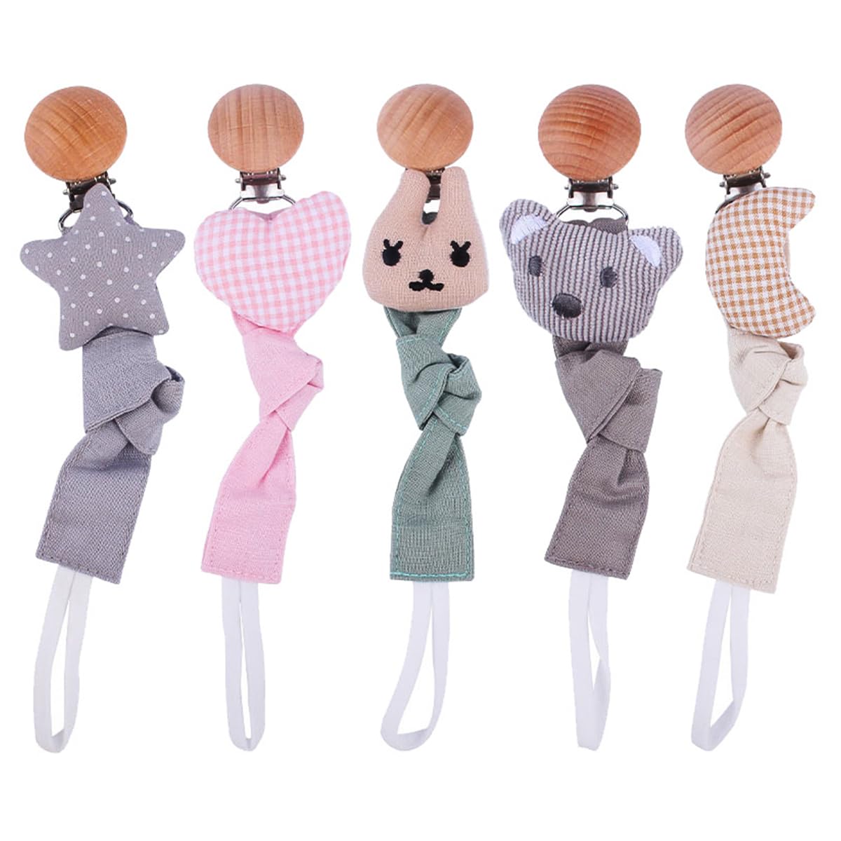 IBAMA 5 Pack Pacifier Clip Toy with Handkerchief Towel Anti-lost clip teeth Anti-drop Chain Teether Holder and Leash for Baby Boys and Girls Cute Shape Unisex Baby Shower Birthday Christmas Gift
