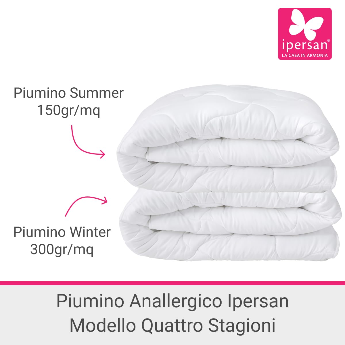 Ipersan Piumino Matrimoniale 4 Stagioni, 250x200 cm, 450 gr/mq, Microfibra Poliestere, Doppio Strato Bottonabile, Prodotto Europeo