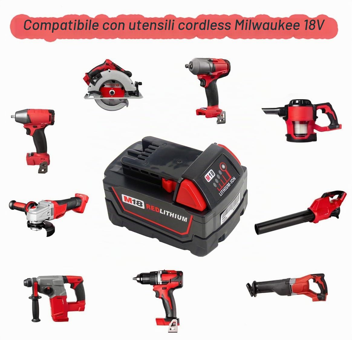 2 pezzi 18 V 5.0 Ah batteria per Milwaukee M18 48-11-1828 48-11-1840 C18B M18BX Li18 M18B4 M18 XC con Milwaukee Caricabatterie M12 M18