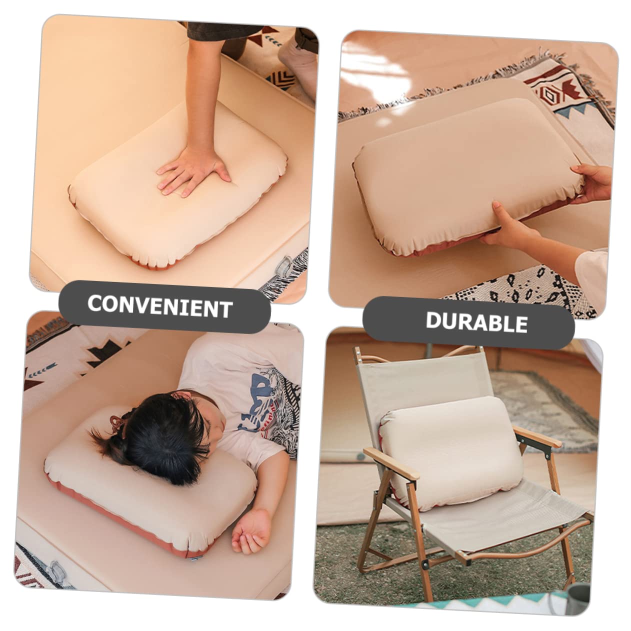 Oreiller de Camping Gonflable Ergonomique, Éponge et Polyester Pongé, Hauteur Réglable, Facile à Gonfler, pour Maison et Vacances