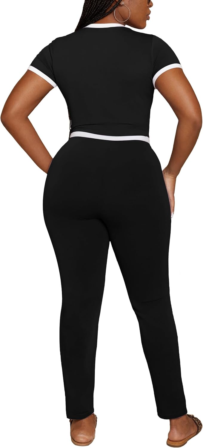 PINSV Women's 2 Piece Outfits Short Sleeve Tops and Long Pants Tracksuit Lounge Sets - Image 5