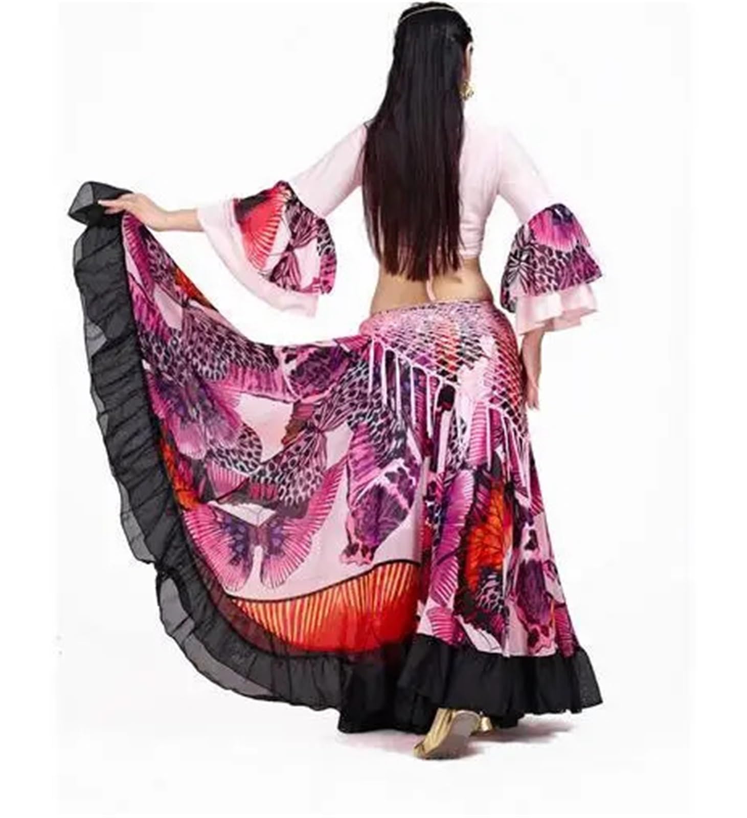 Gonna Lunga da Danza del Ventre a Farfalla Donna, in Chiffon, con Stampa a