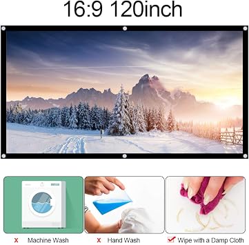 120 Inch Projector Screen, 16:9 Portable Anti Crease Projector Screen Foldable HD Wall Mounted Movie Projection Screen Support Double Sided Projection Fit for Home Theater Footboll Outdoor Indoor
