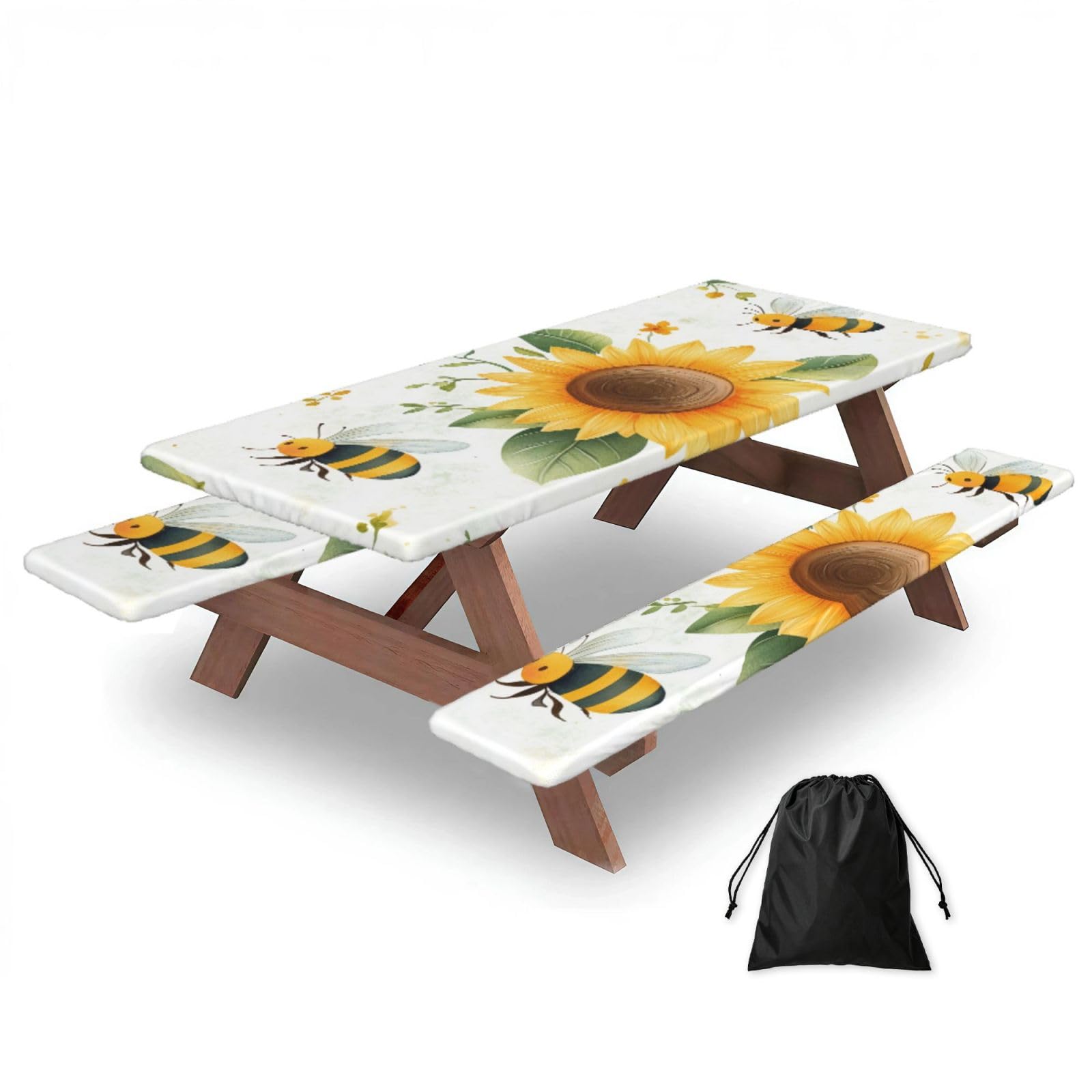 Nappe de pique-nique ajustée avec housses de banc, nappe élastique ajustée, imperméable, pour camping, extérieur, 183 cm