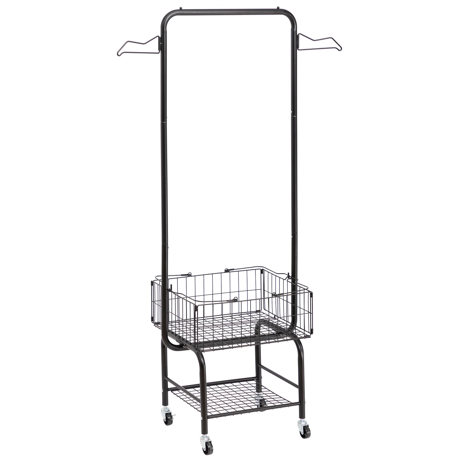 alimorden laundry cart with clothes rack, cart with extra hanging bar, rolling laundry butler with wire storage rack?black