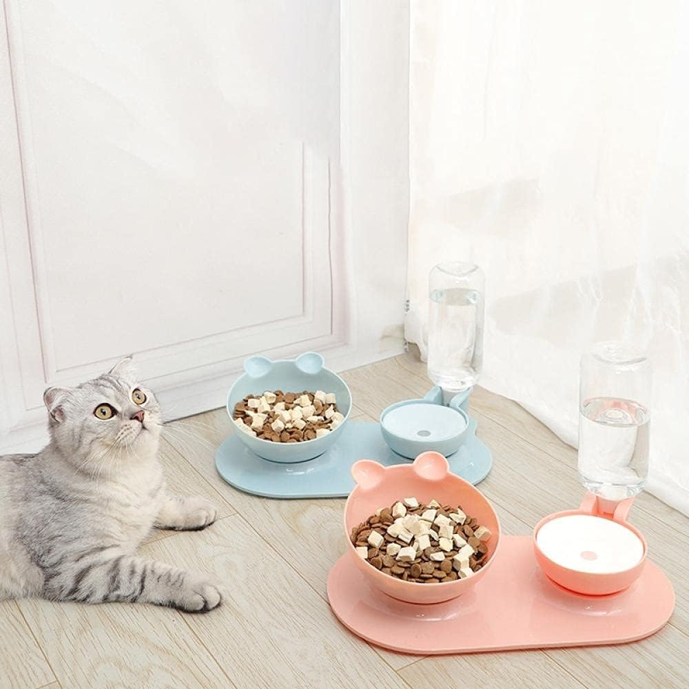 Cat Bowls and Dishes Dog Bowl Cat Bowl Water Dispenser Automatic Water Storage Pet Dog Cat Food Bowl Food Container with Waterer Pet Feeder Pink