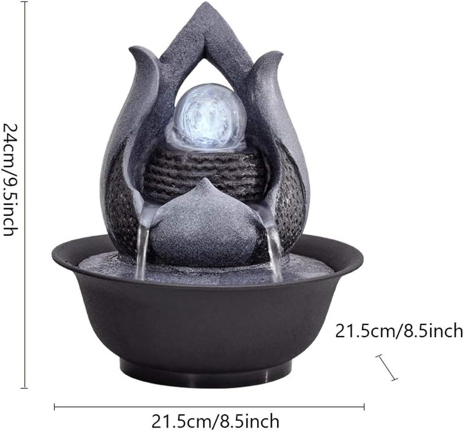 Desktop Water Fountain Mini Fountain Indoor Waterfall with Crystal Ball Feng Shui Ornaments 9.5" High Tabletop Fountain for Zen Meditation Yoga Release Stress