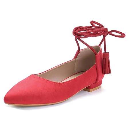 Red pointed toe flats with ankle strap Clearance