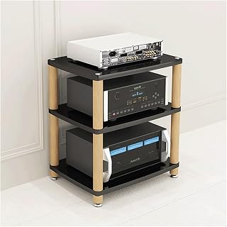 Audio-Rack, 2/3/4-stufiges Stereo-Rack, Audio-Geräte-Rack, Massivholz, Audio-Rack-Schrank, AV-Schrank, langlebiges Audio-Video-Regal, stark(Nero,3 Tier)