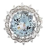 HARSHALI GEMS Anillo solitario de oro blanco de 14 quilates con topacio azul cielo redondo natural de 12,90 quilates, oro blanco estándar, piedra preciosa, oro blanco