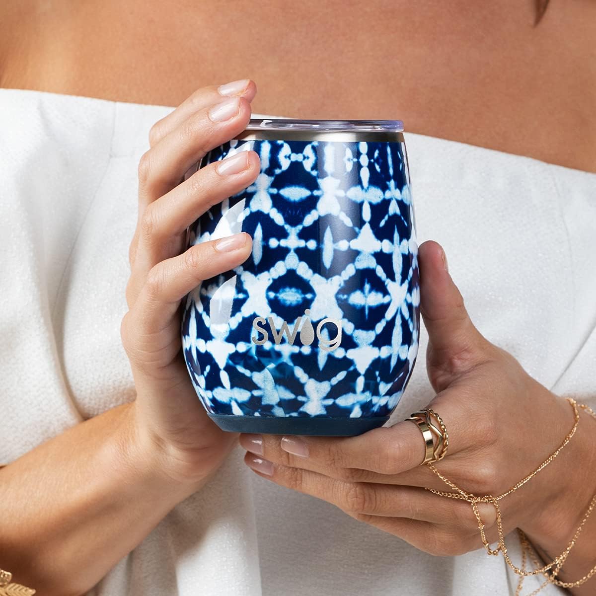 Swig Life 14oz Insulated Wine Tumbler with Lid | Discontinued Prints | Dishwasher Safe, Holds 2 Glasses, Stainless Steel Outdoor Wine Glass (Sand Art)