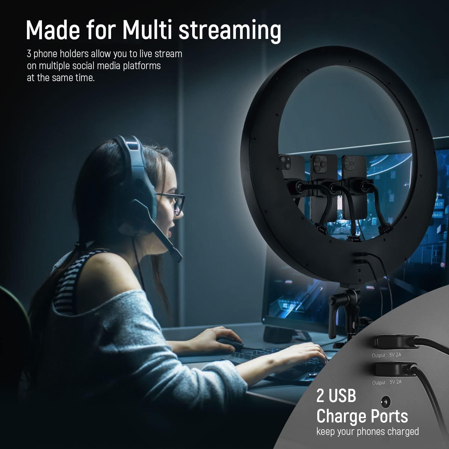 Neewer 19" Ring Light Luce ad Anello con Stand 3200K-5600K per Selfie Streaming Zoom RP19H