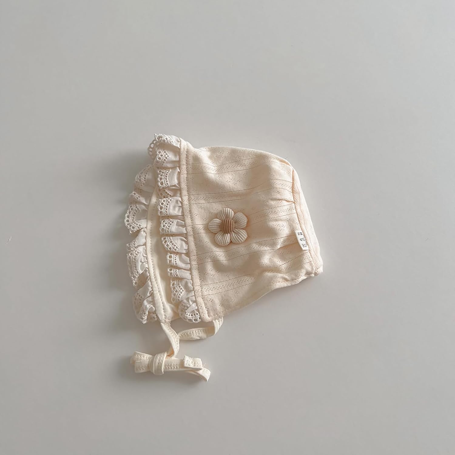 Stylish Infant Hat with Lace Edges Soft & Breathable Lace Trimmed Baby Bonnet Flower/Rabbit for Photoshoots & Parties Beige, flowers - Image 3