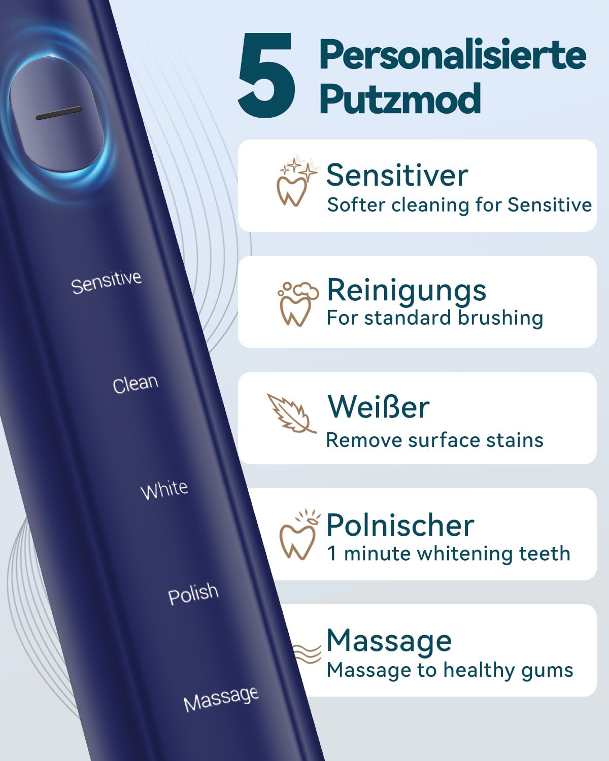 Brosse à dents électrique sonique pour adulte - Brosse à dents électrique à ultrasons avec étui de voyage et station de charge - Avec 8 têtes de brosse, 5 modes de brossage - 40 000 VPM