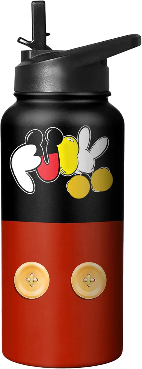 32 Oz Cartoon Mouse Water Bottle with Straw & Lid, Insulated Stainless Steel Cup Keep Drinks Cold & Hot, Leak Proof Double Wall Water Bottle Gifts for Kids Boys Girls for School, Travel, Sports