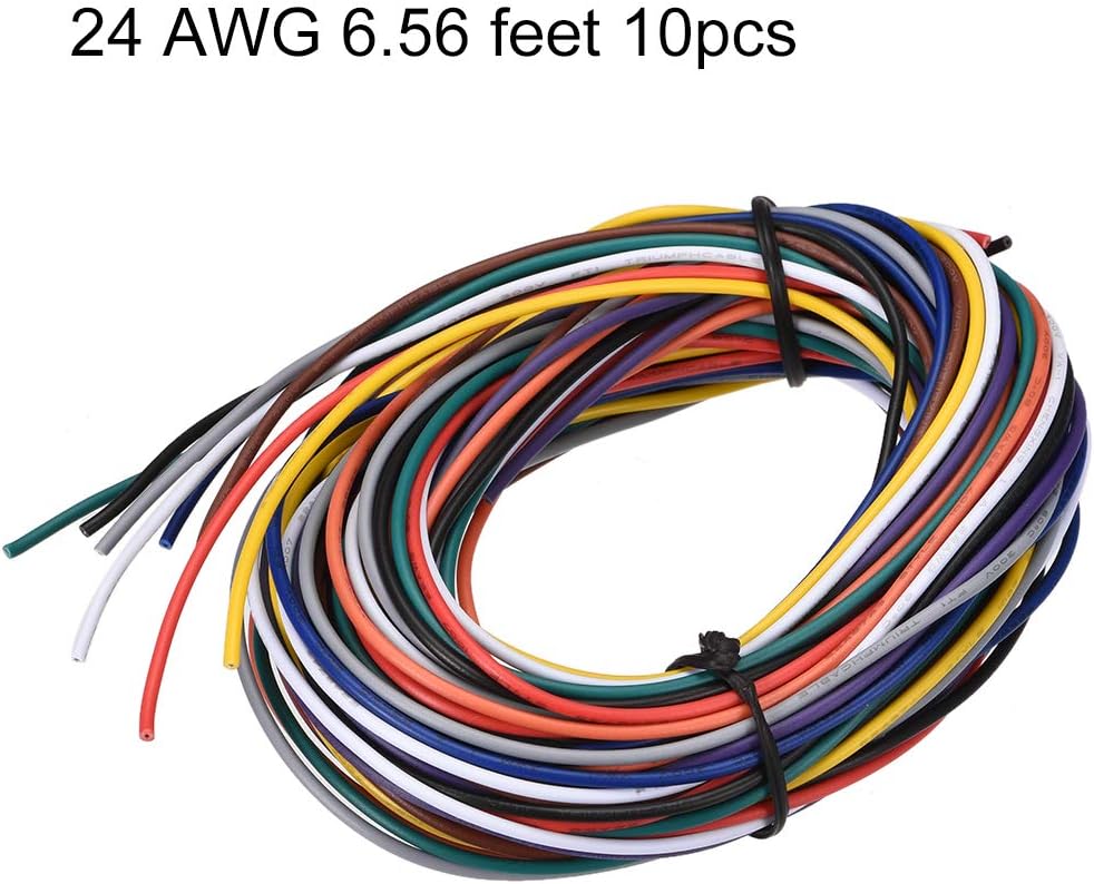 sourcing map PVC Electrical Wire 22 AWG Tinned Copper Stranded Hook-up Wire 6.56ft Multiple Color 10pcs, Multicolor, 22AWG - Image 4