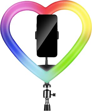 19" Heart-Shaped Ring Light with 82" Stand,360 Rotatable Ring Light with Tripod,Light Stepless Dimming USB Output Port for Live Streaming/Laptop Video Conference/Makeup/Video Recording