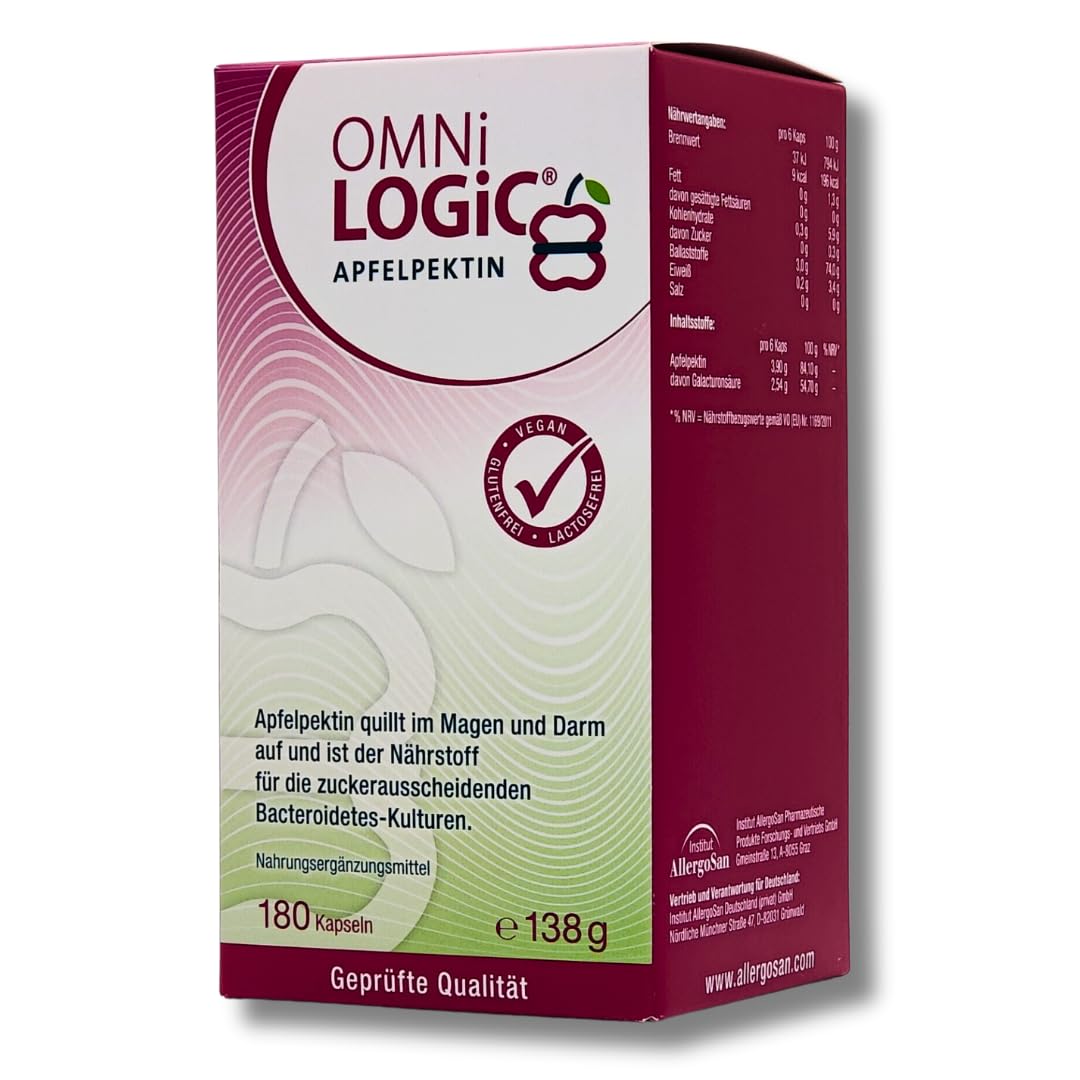OMNi-LOGiC Apfelpektin 1x 180 Kapseln I Quillt im Magen und Darm auf I wertvolle Ballaststoffe für Darmbakterien I für eine gesunde Darmflora und Verdauung I Spar-Set plus Pharma Perle give-away