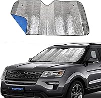 Big Hippo Blue Windshield Sun Shade 55.16x27.5 Foldable UV Blocker - Keeps Car Cool, Protects Interior for SUVs Trucks Vans