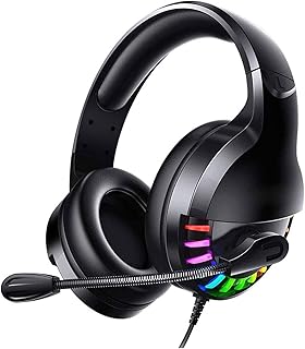 Gaming Headset for PS4, PC, with Stereo Surround Sound, Noise-Canceling Mic, Mute Volume Control, RGB, Lightweight Ergonomic Design