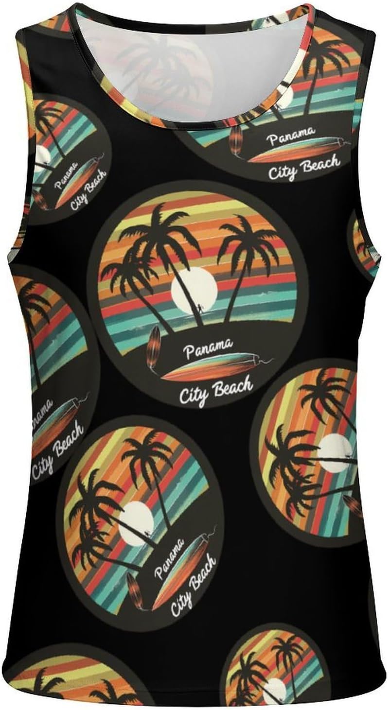 Vintage Panama City Beach Men's Tank Top Sleeveless Muscle Shirts Vest Beach T Shirts for Workout Gym