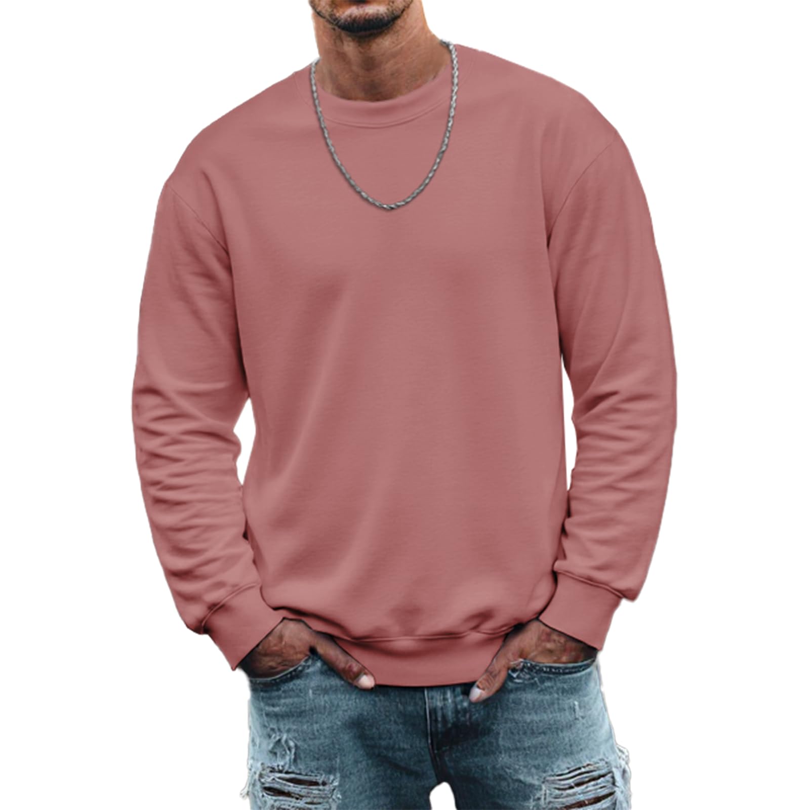 MARSVOVO Sweatshirts for Men Comfortable Crewneck Long Sleeve Pullover Plus Size Sweatshirt Lounge Fall Basic Tops