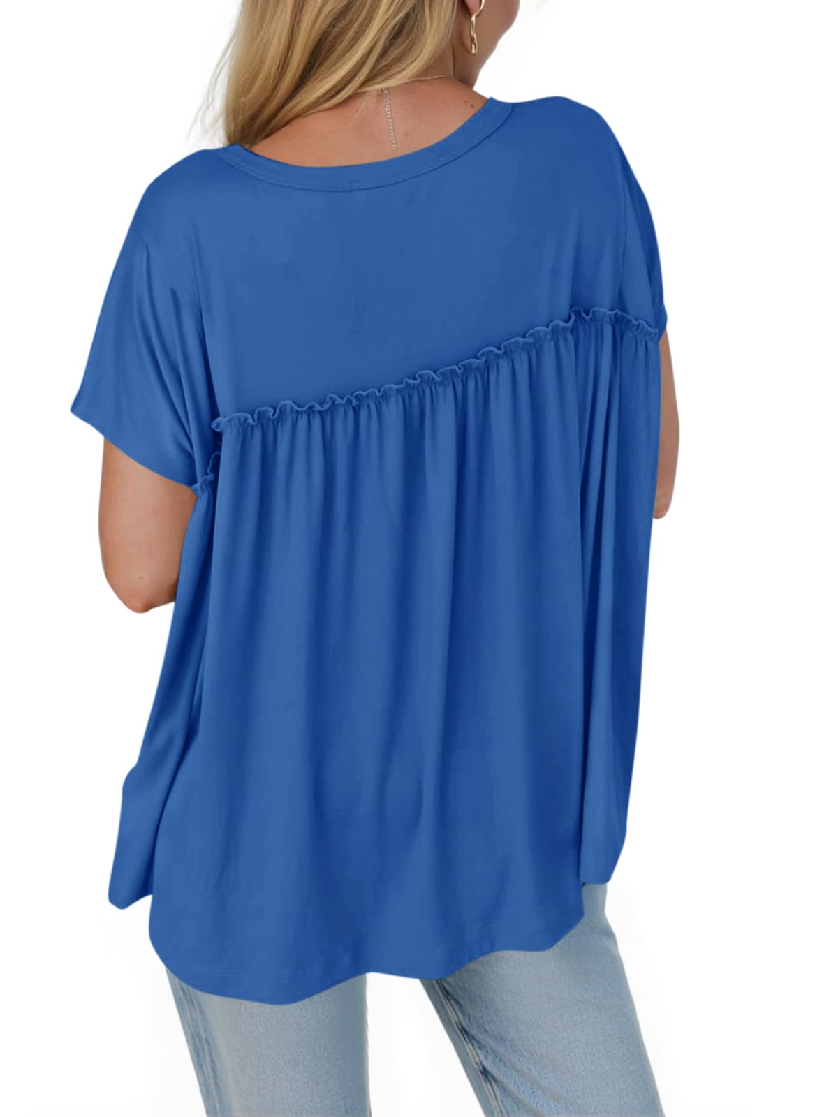 Cicy Bell Babydoll estivo da donna top plissettato manica corta girocollo camicetta peplo casual vestibilità ampia t-shirt