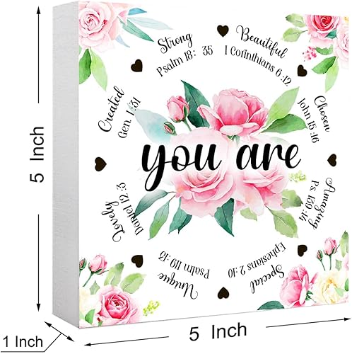 Miniatura 123 de Letrero inspirador con texto en inglés «You Are Worthy of Beautiful Wonderful Magical Things » en bloque de madera, decoración de escritorio