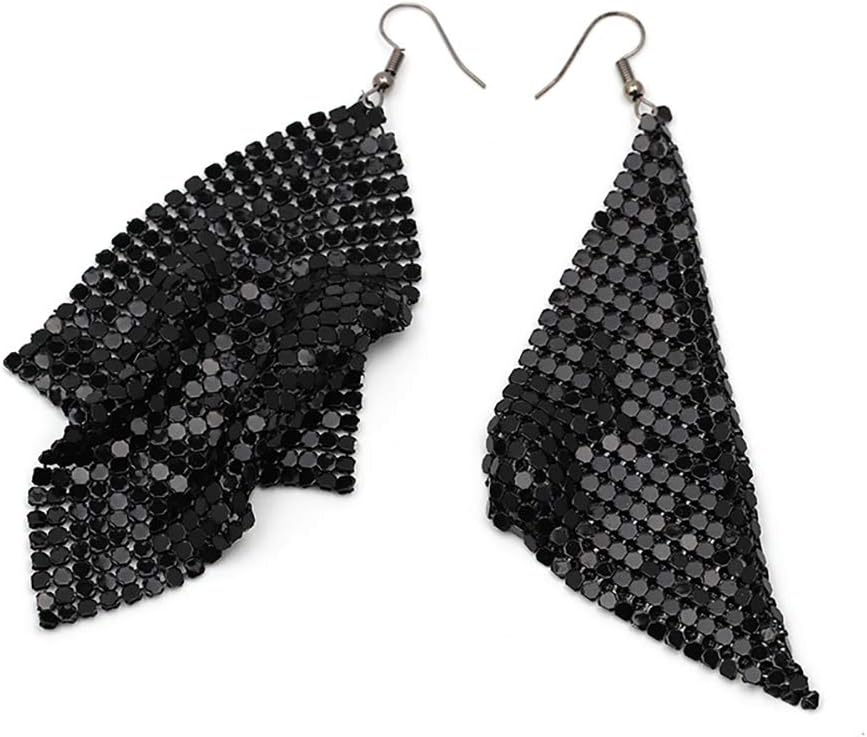HENGYID Women's Trendy Long Drop Dangle Earrings with Metal Mesh Grid and Sequin Tassels - Image 2