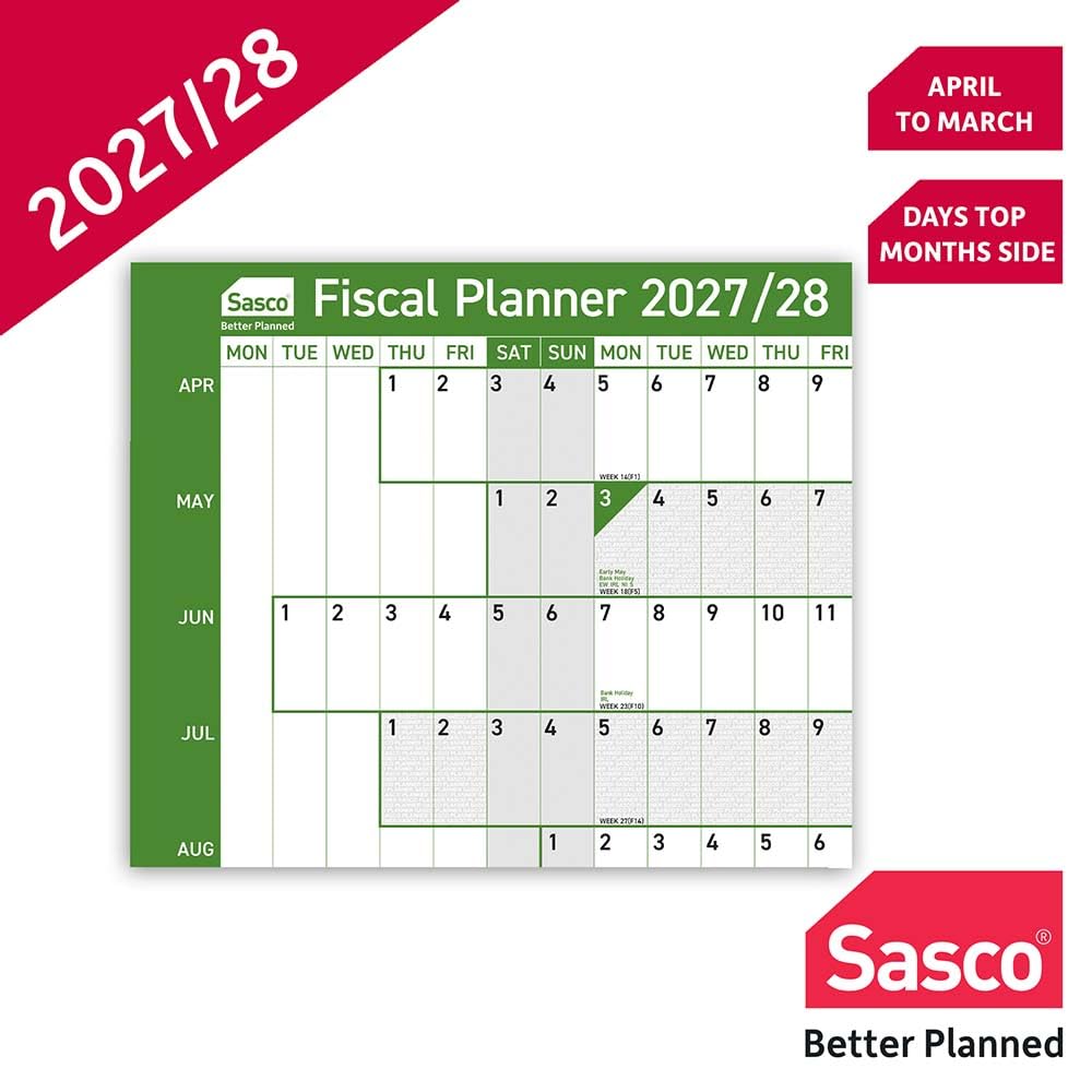 Sasco Wandplaner 2027/28, mit Feuchttuchstift und 378 Aufklebern, Grün, Bordmontage, 915 x 610 mm (B x H)