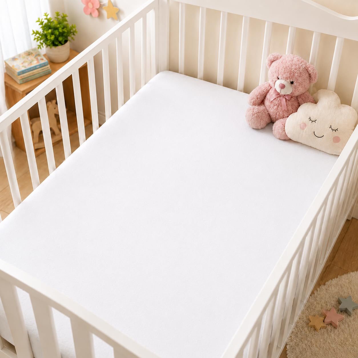 Toddler Crib Bed Protector Waterproof for Baby Mattress Protector Fitted Style Terry Cotton | Water Proof Bed Sheets/Mattress Cover/Dry Sheet/Bed Protector - 52" L x 28" W x 8" H (Inch) White-image-25