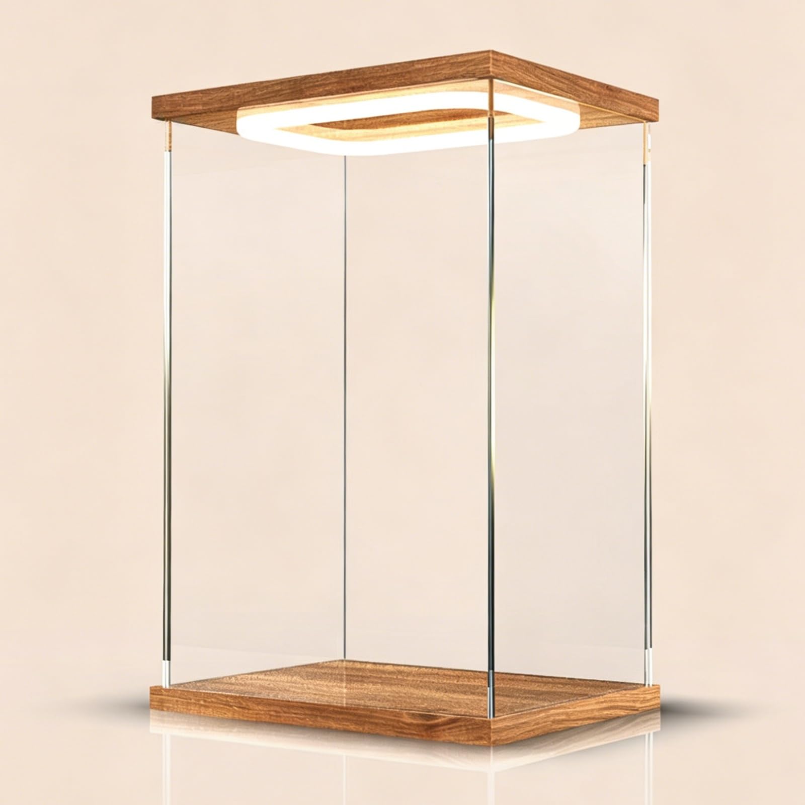 Transparent Led Lighted Acrylic Display Box, Stackable Acrylic Storage Case for Action Figure/ Collectibles Display, Large Display Cubes with Wooden Base(15x15x15cm/6x6x6inch)