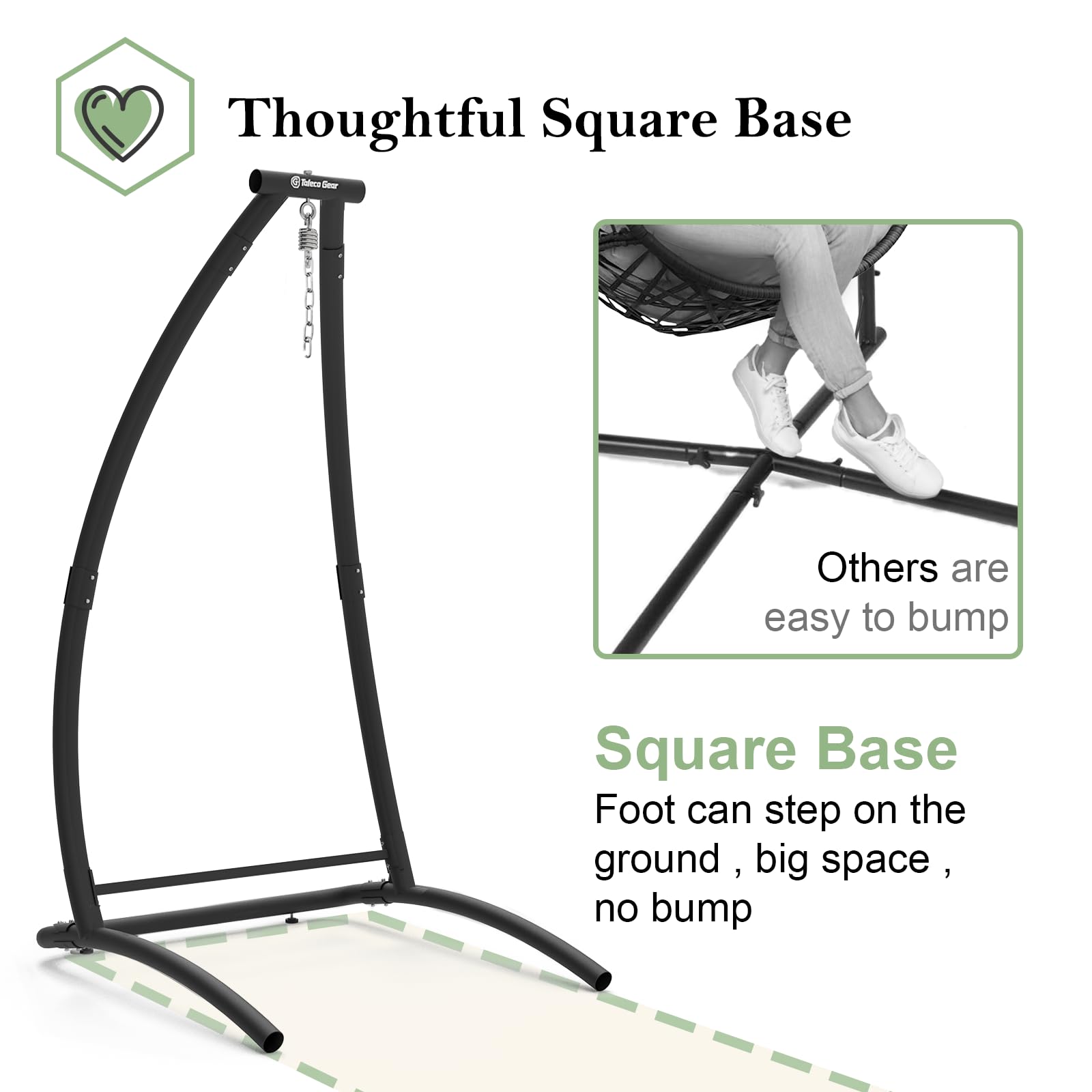 C Type Hängesessel mit Gestell, Schwarz Hängemattengestell und Grau Hängeschaukel, Stoffschaukel mit Bequemen Kissen, Hängesessel Outdoor, Hängemattenständer für Balkon, Terrasse, hält bis zu 150kg
