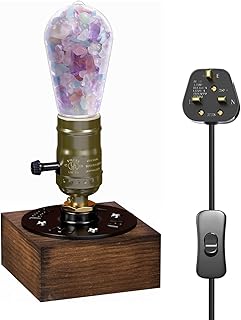 E27 Vintage Industrial Wooden Table Lamp with Crystal Accents - Retro Mo...
