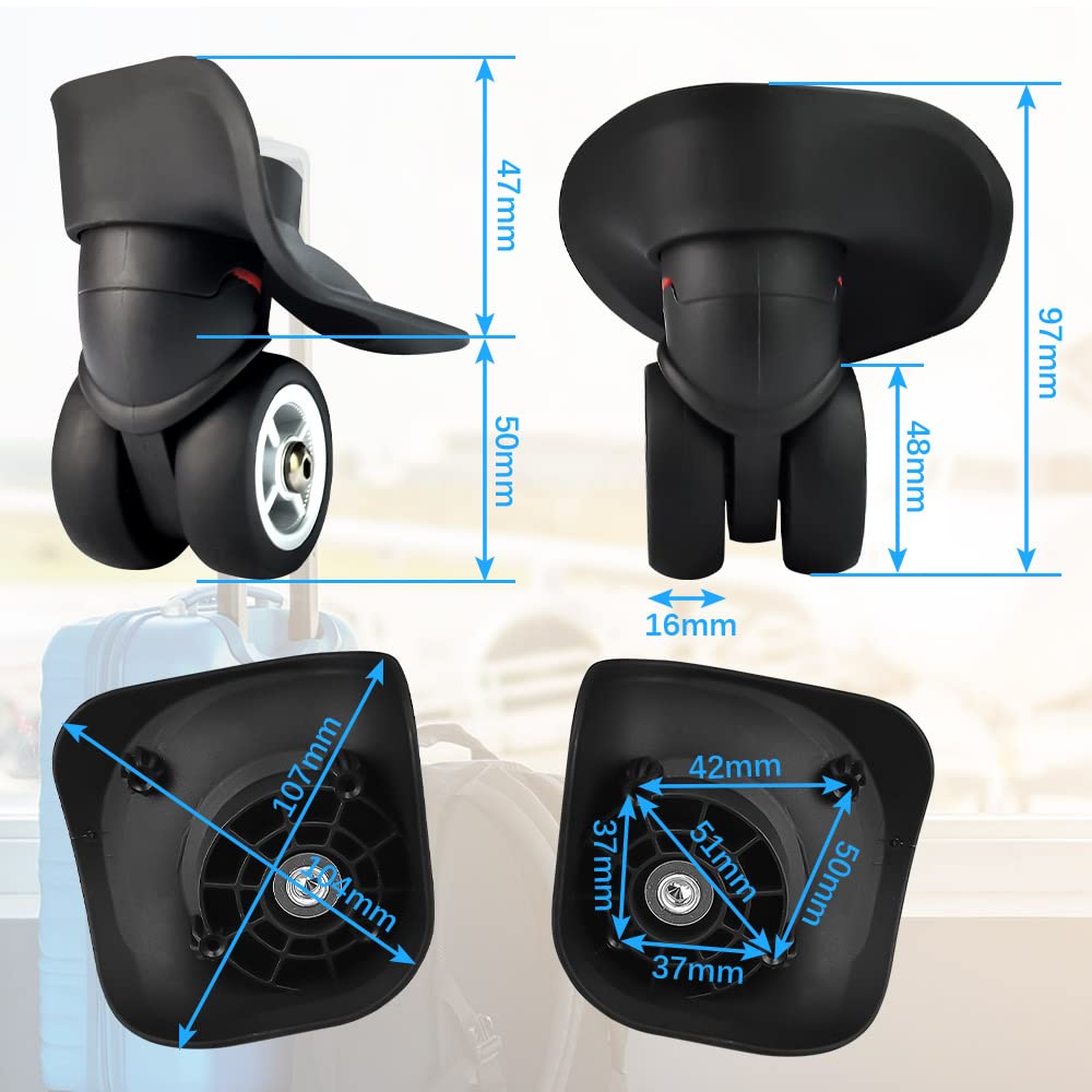 CAUTIOUS Lot 4 Roues Valise Remplacement 49 Mm - Pivotantes 360° - Rechange Universelle Bagages & Valises - Gauche/Droite