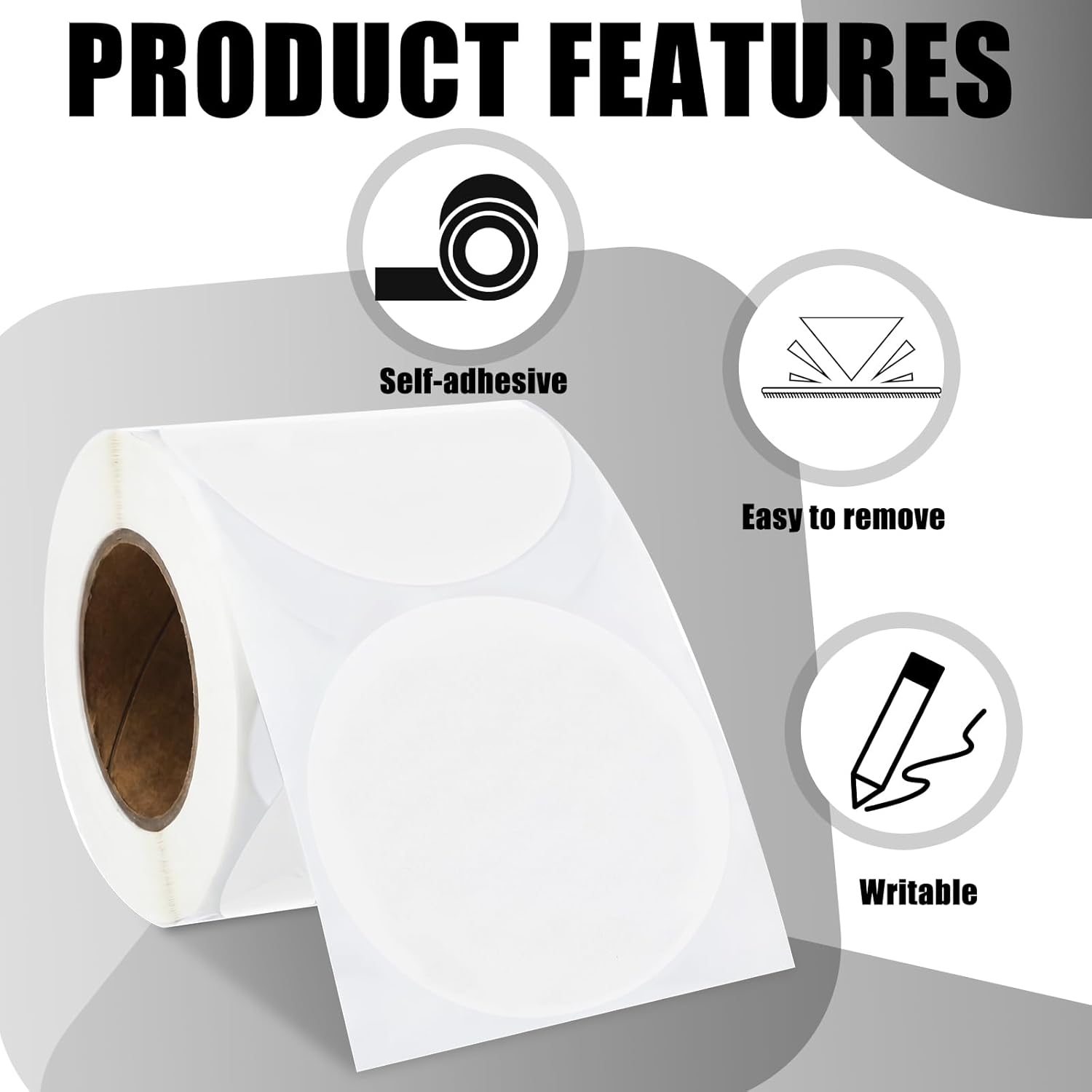 500 PCS 5 Inch Circle Stickers - Adhesive Round Dots Color Coding Labels for Warehouse Office Home Inventory Organization(White)