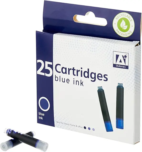 25 Universal Blue Fountain Pen Ink Cartridges - High-Quality Refills