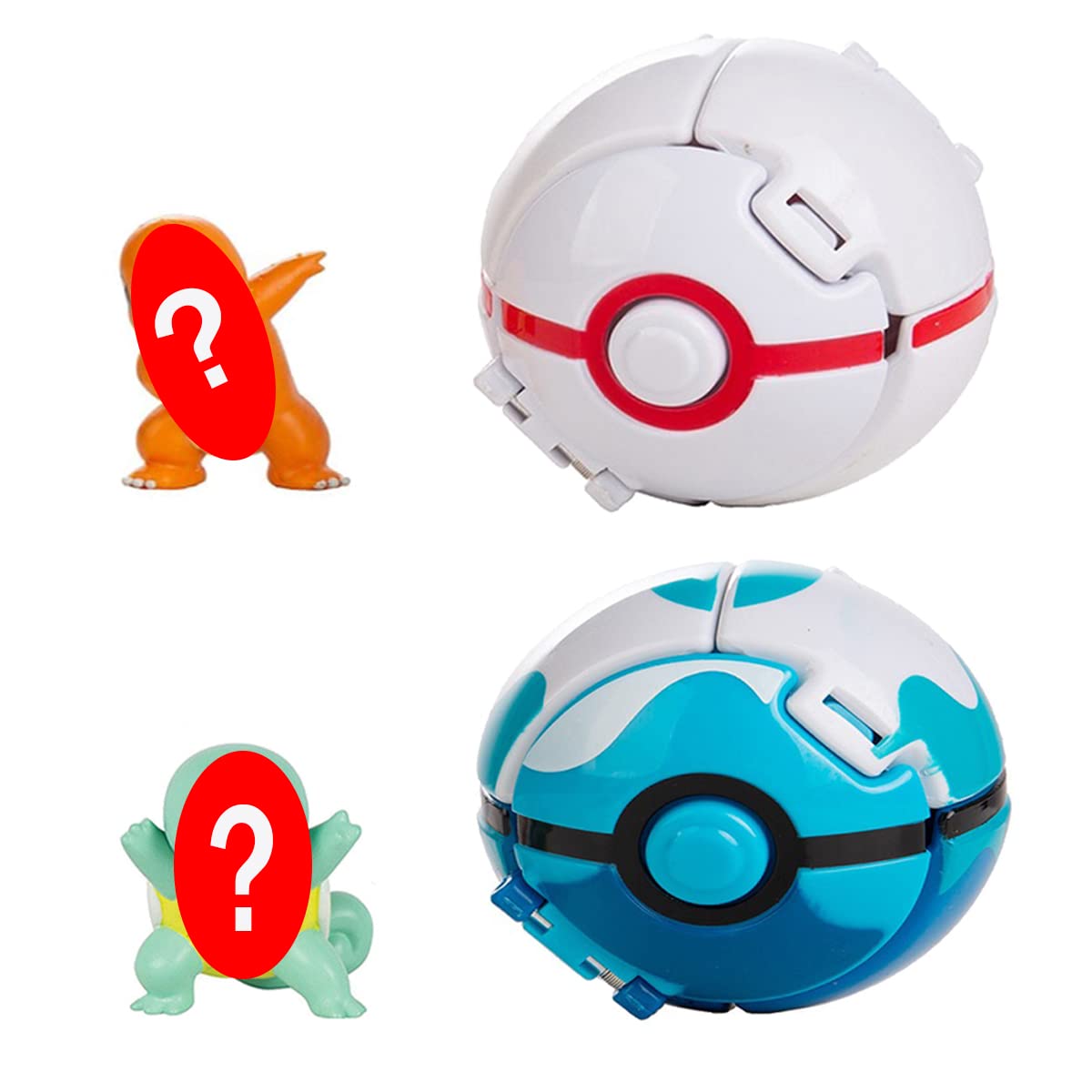 HIGBRE 2-PCS PokePets Clip and Go Balls with 2 Battle Figures & 2 Random Action Figures Pocket Set Toy Gift for Boys Girls Kids Party Favors