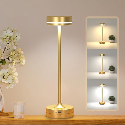 Abavivi Lámpara de mesa táctil, lámparas de mesa, lámparas de mesa inalámbricas, lámpara LED de cristal de atenuación continua con 3 modos, lámparas