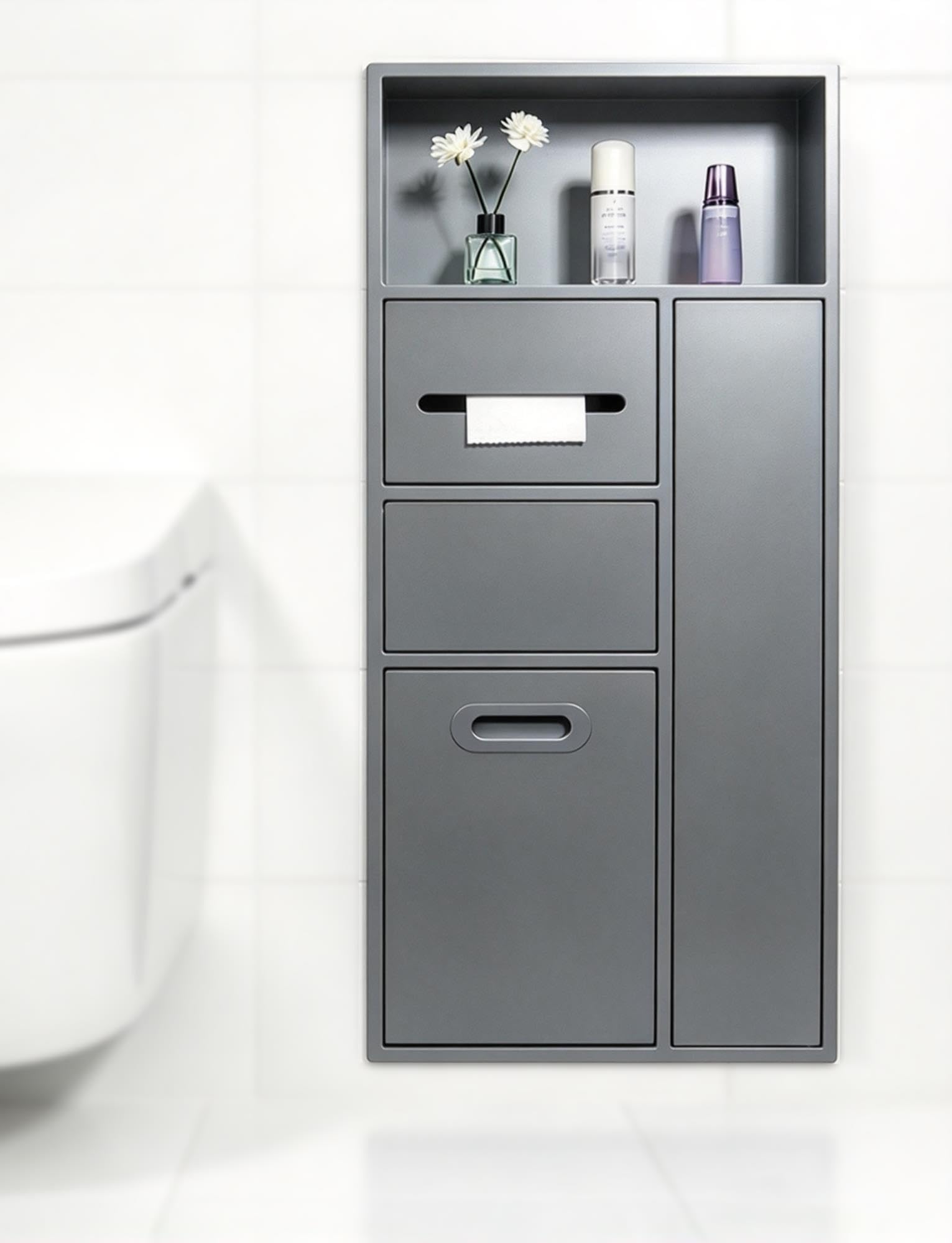 Genérico Nicho de Baño Empotrado con Portarrollos y Cubo Oculto