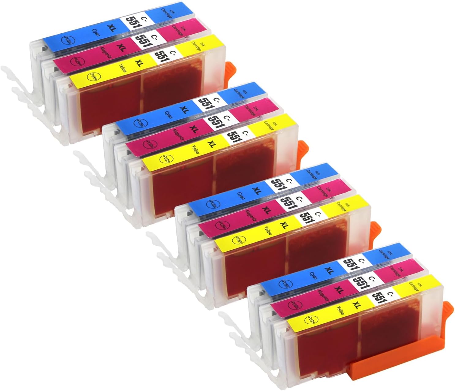 4 Go Inks C/M/Y Set of 3 Ink Cartridges to replace Canon CLI-551 Compatible/non-OEM for PIXMA Printers (12 Pack), High Capacity (XL)