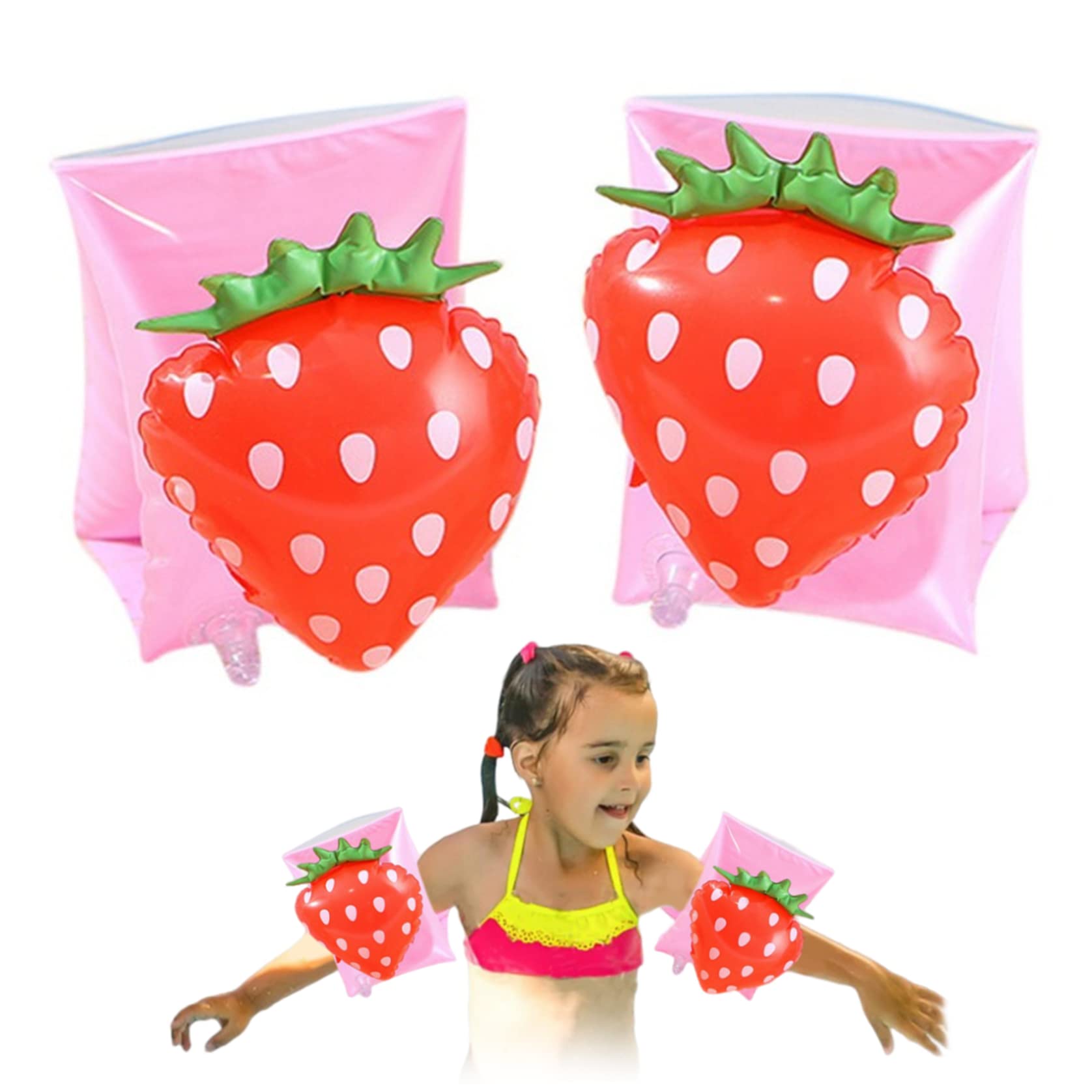 Gcroet Swimming Armband for Kid Inflatable Swimming Arm Band Cute Float Armband Swim Training Aid Aged 3-6 1Pair Strawberry..