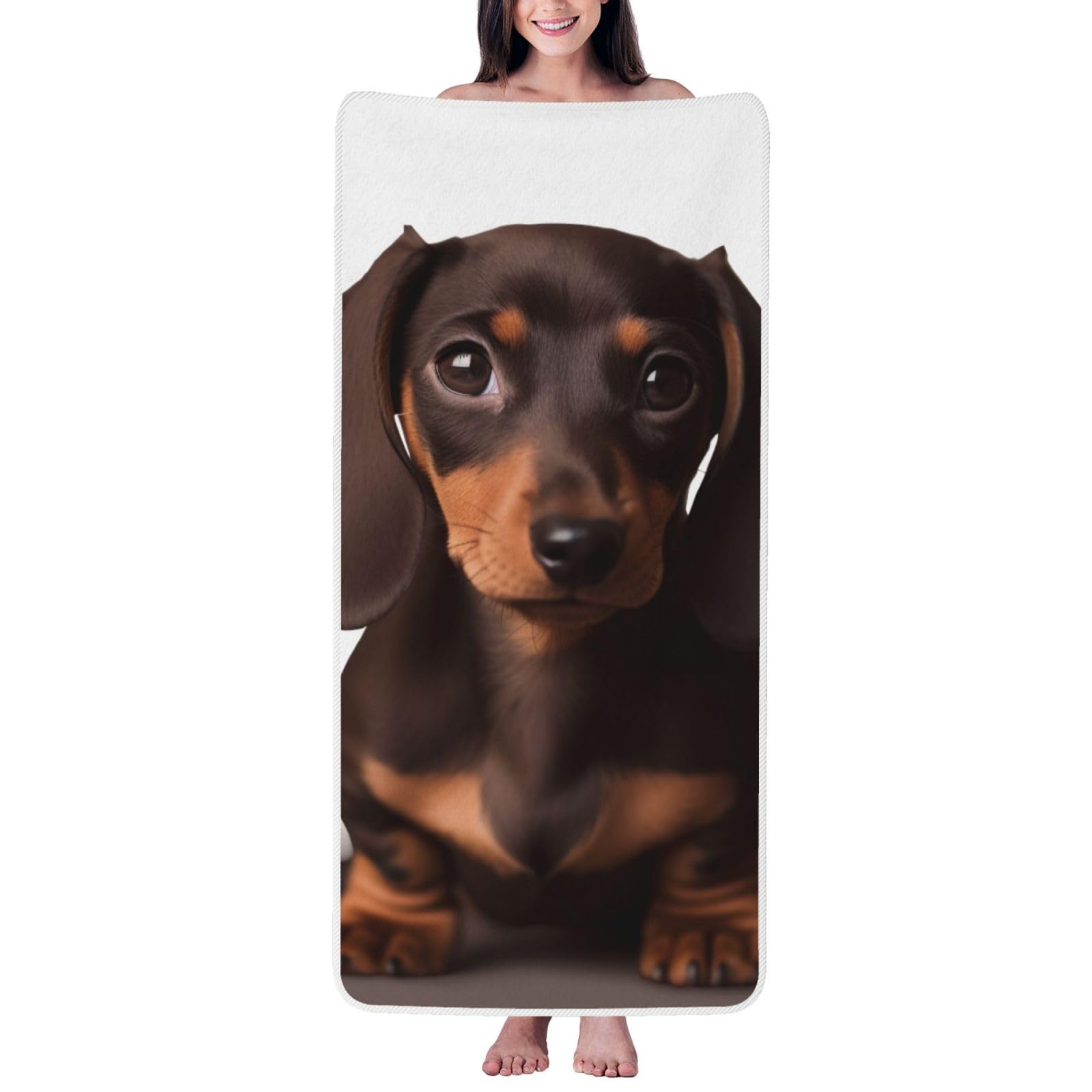 WPKJU Cute Dachshund Dog Printed Bath Towel with White Edging - 27x55 in Soft Extra Absorbent Coral Velvet Shower Towels for Bathroom