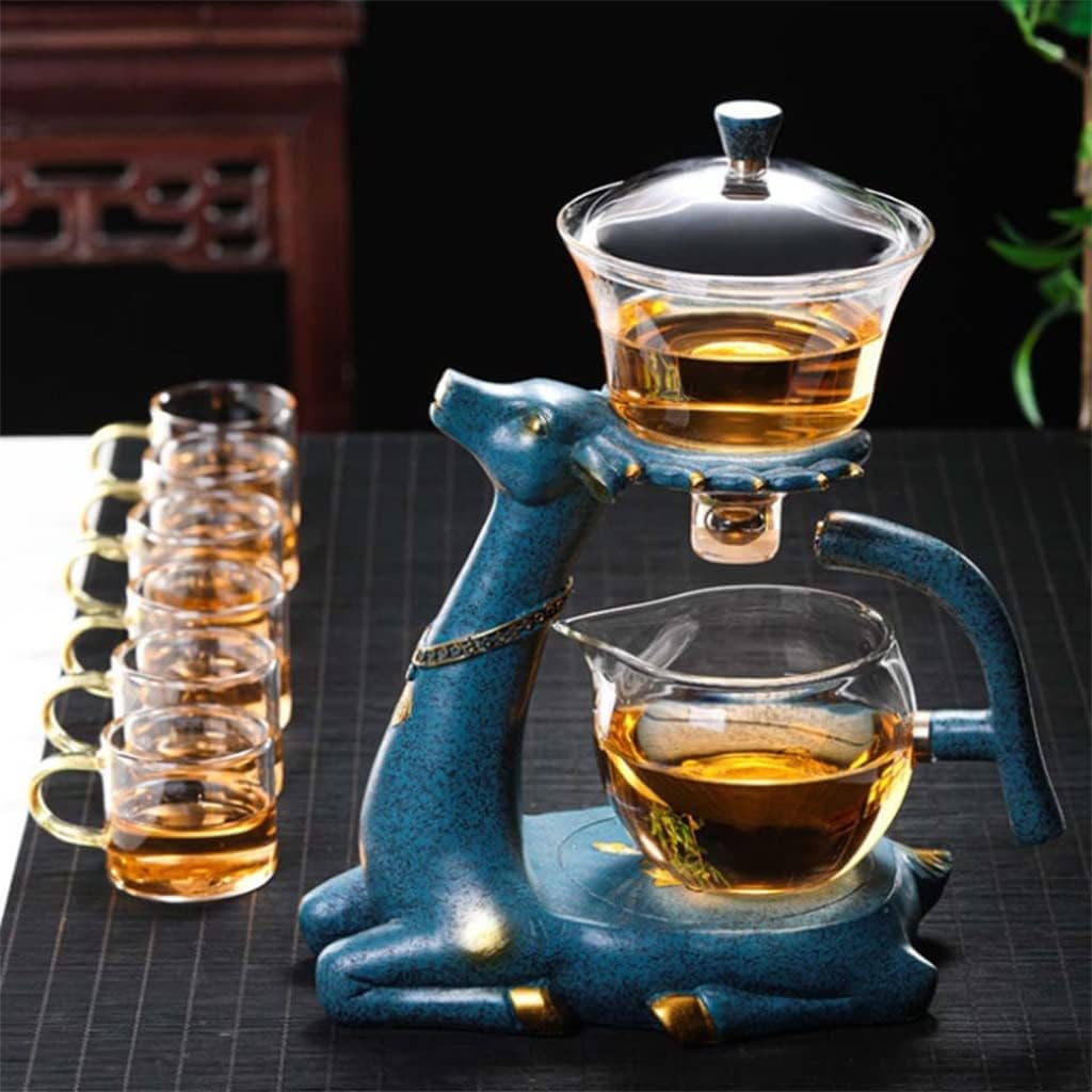 Glass Tea Set Kitchen Loose Infusers Kettles Cooking Tea Maker Glasses Magnetic Teapot Set(D,Teapot 6Pcs Cup)