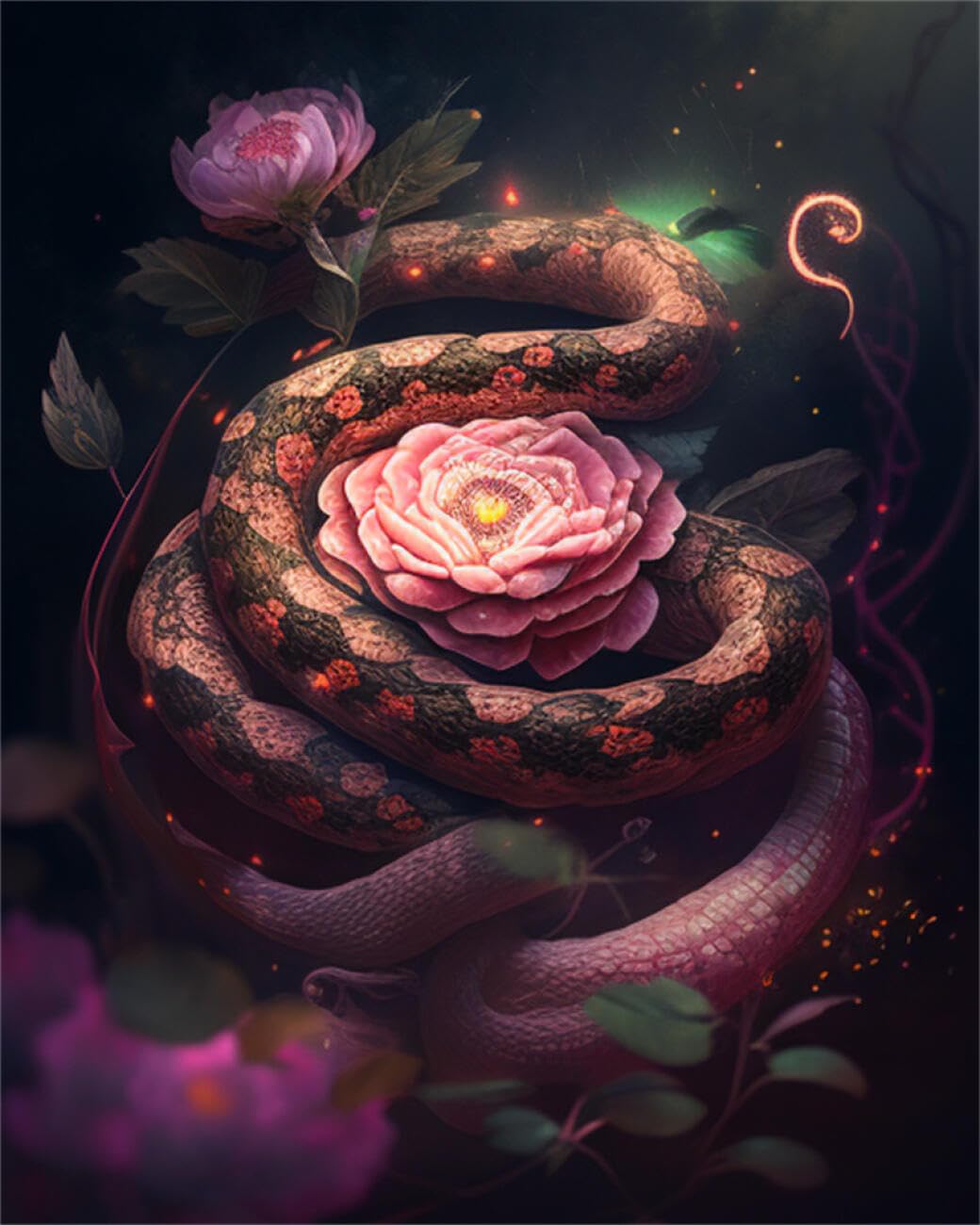 RKFLGEW DIY Bead Embroidery Kit Snakes and Flowers 40x50cm
