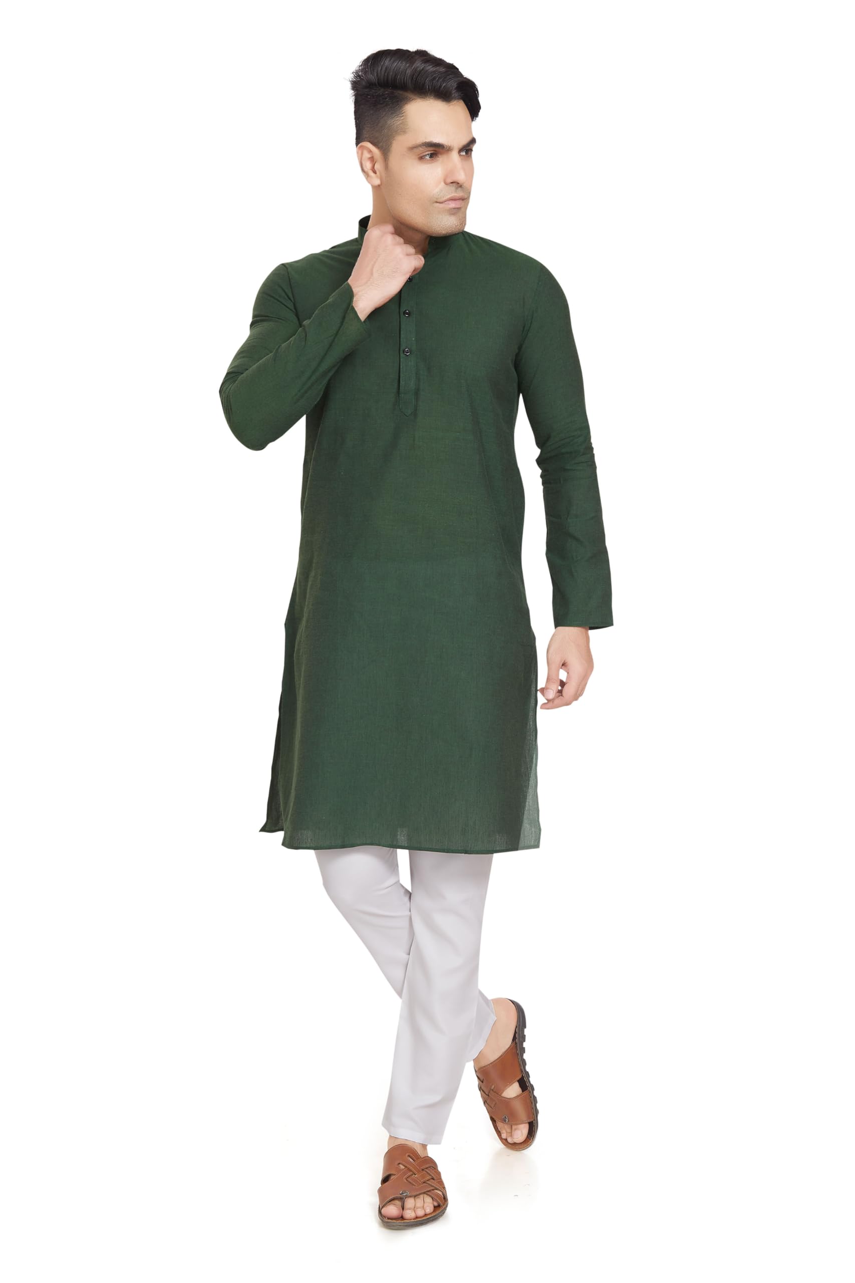 Divisive Men's Pure Cotton Only Regular Fit Long Kurta (Dkrt304_M_Green)